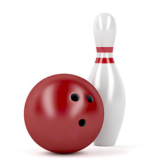 Image showing Red bowling ball and pin