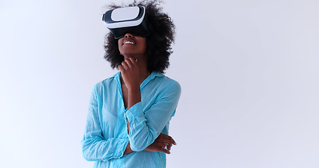 Image showing black girl using VR headset glasses of virtual reality