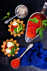 Image showing tartalets, butter and salmon caviar