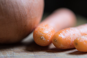 Image showing Closeup of onion and carots