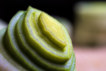 Image showing Closeup of fresh leek slices