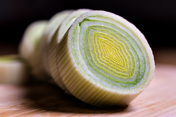 Image showing Closeup of fresh leek slices