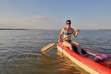 Image showing Canoeing on a lake