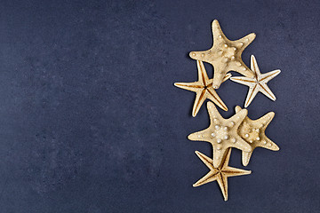 Image showing Top view of five starfish on black background.