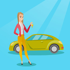 Image showing Woman holding keys to her new car.