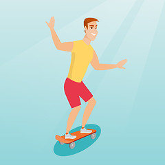 Image showing Young caucasian man riding skateboard.