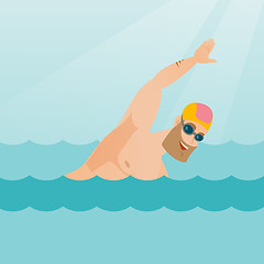 Image showing Young caucasian sportsman swimming.