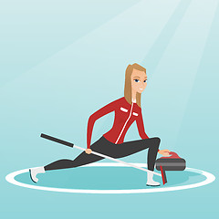 Image showing Sportswoman playing curling on a skating rink.