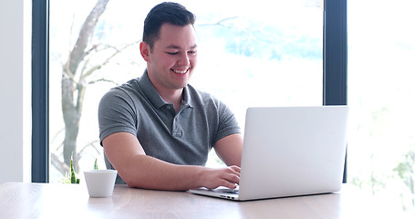 Image showing businessman working using a laptop in startup office