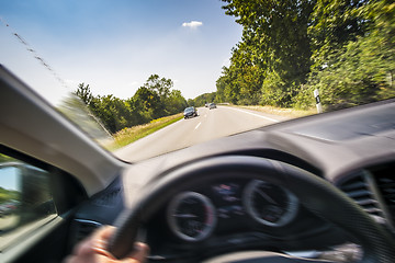 Image showing View from a fast moving car