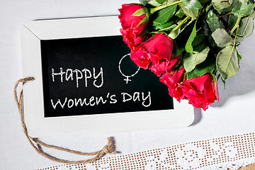 Image showing Image of a slate blackboard with chalk message Happy Women\'s Day