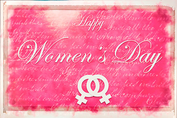 Image showing Pink illustration card with text Happy Women\'s Day