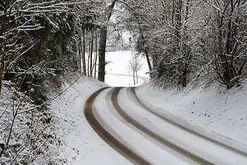 Image showing Road with trees and snow