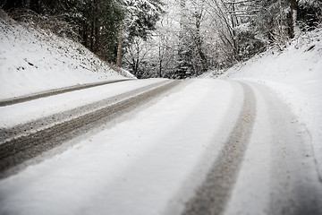 Image showing Road with trees and snow