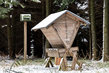 Image showing Feeder in a forest in winter with snow in Bavaria
