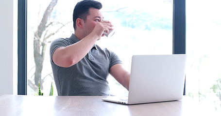 Image showing businessman working using a laptop in startup office