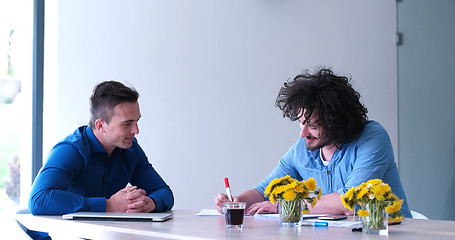 Image showing Startup Business Team At A Meeting at modern office building