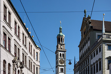 Image showing Tower of St. Peter and townhall in Augsburg