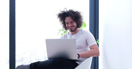 Image showing man drinking coffee enjoying relaxing lifestyle