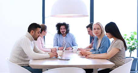 Image showing Startup Business Team At A Meeting at modern office building