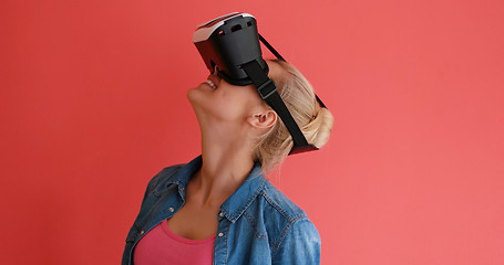 Image showing young girl using VR headset glasses of virtual reality
