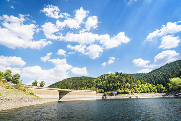 Image showing Lake landscape with a dam in summer