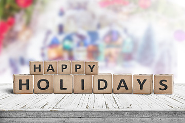 Image showing Happy Holidays sign made of wooden toy cubes