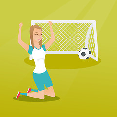 Image showing Young caucasian soccer player celebrating a goal.