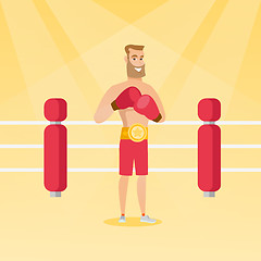 Image showing Young caucasian confident boxer in the ring.