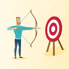 Image showing Bowman aiming with a bow and arrow at the target.
