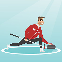 Image showing Sportsman playing curling on a skating rink.