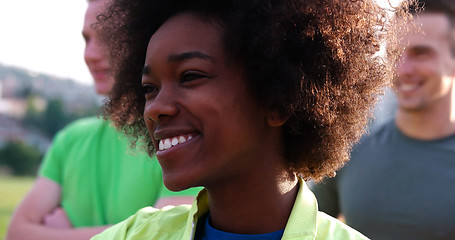 Image showing Portrait of multiethnic group of young people on the jogging