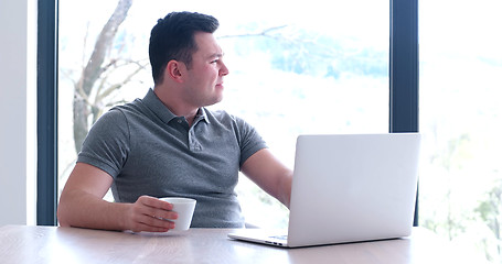 Image showing businessman working using a laptop in startup office