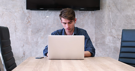 Image showing businessman working using a laptop in startup office