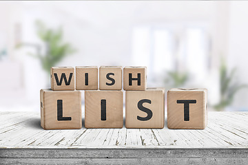 Image showing Wish list sign made of wooden blocks