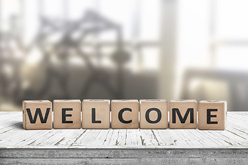 Image showing Welcome sign on a table in a lobby