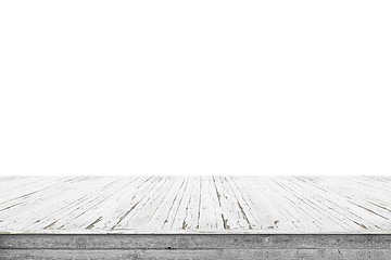 Image showing Wooden stage of planks with pealing white paint