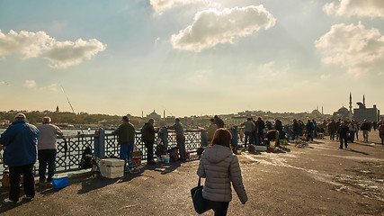 Image showing People fishing on the Galata Bridge