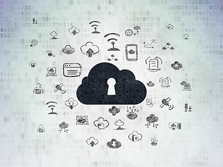 Image showing Cloud technology concept: Cloud With Keyhole on Digital Data Paper background