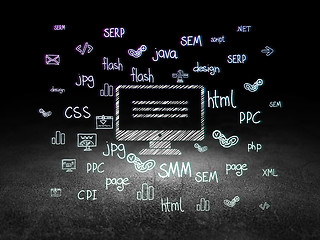 Image showing Web design concept: Monitor in grunge dark room