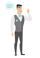 Image showing Young caucasian groom with speech bubble.