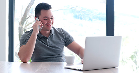 Image showing businessman working using a laptop in startup office