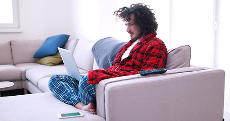 Image showing man drinking coffee enjoying relaxing lifestyle