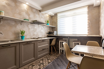 Image showing Spacious kitchen in an apartment high-rise building