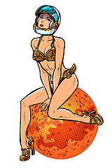 Image showing red planet Mars sexy beautiful woman astronaut in bikini