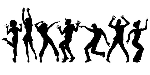 Image showing silhouettes collection set. young people dancing. men women boys girls