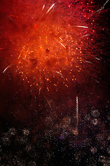 Image showing Red fireworks background