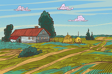 Image showing rural landscape autumn field village houses