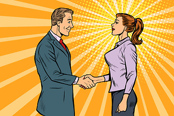 Image showing man and woman businessman handshake