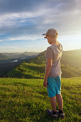 Image showing Young explorer at the sunset